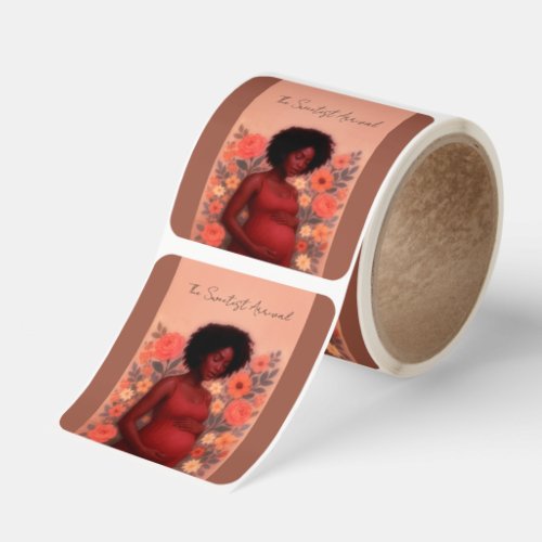 Black Pregnant Woman Baby Shower, Floral Square Sticker