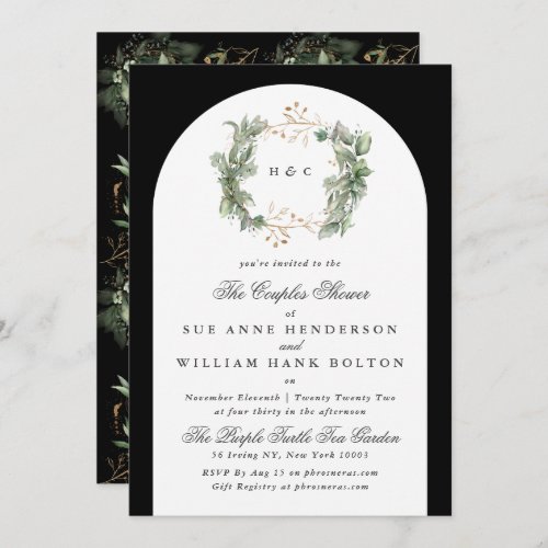 Black Premium Greenery Arch Wreath Couples Shower Invitation