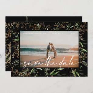 Black Premium Modern Boho Golden Eucalyptus Save The Date