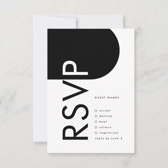 Black Premium Modern Monogram Boho Bold Arch RSVP Card (Front)