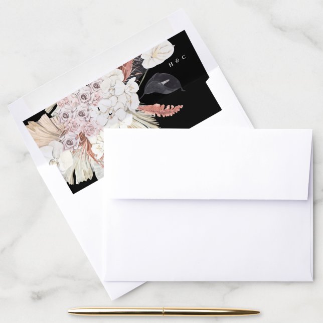 Black Premium Pampas Grass Floral Tropical Jungle Envelope Liner (Desk)
