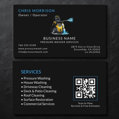 Black Pressure Washer Services QR Code Business Card