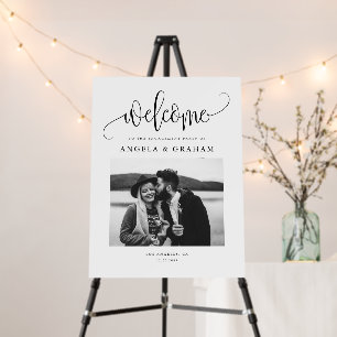 Black Pretty Calligraphy Photo Engagement Party Foam Board
