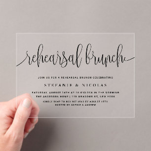 Black Pretty Calligraphy Rehearsal Brunch Acrylic Invitations