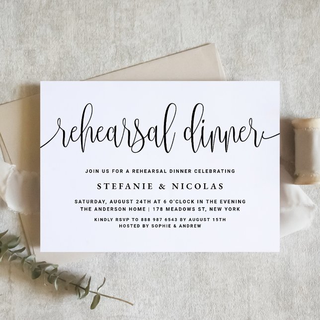 Black Pretty Calligraphy Rehearsal Dinner Invitation (Creator Uploaded)