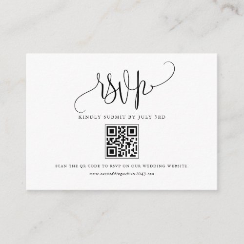 Black Pretty Calligraphy Script QR Code RSVP Enclosure Card