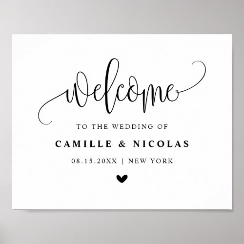 Black Pretty Calligraphy Script Wedding Welcome Poster