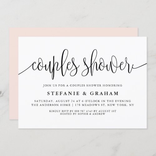 Black Pretty Calligraphy Wedding Couples Shower Invitation