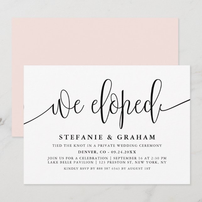 Black Pretty Calligraphy Wedding Elopement Invitation (Front/Back)