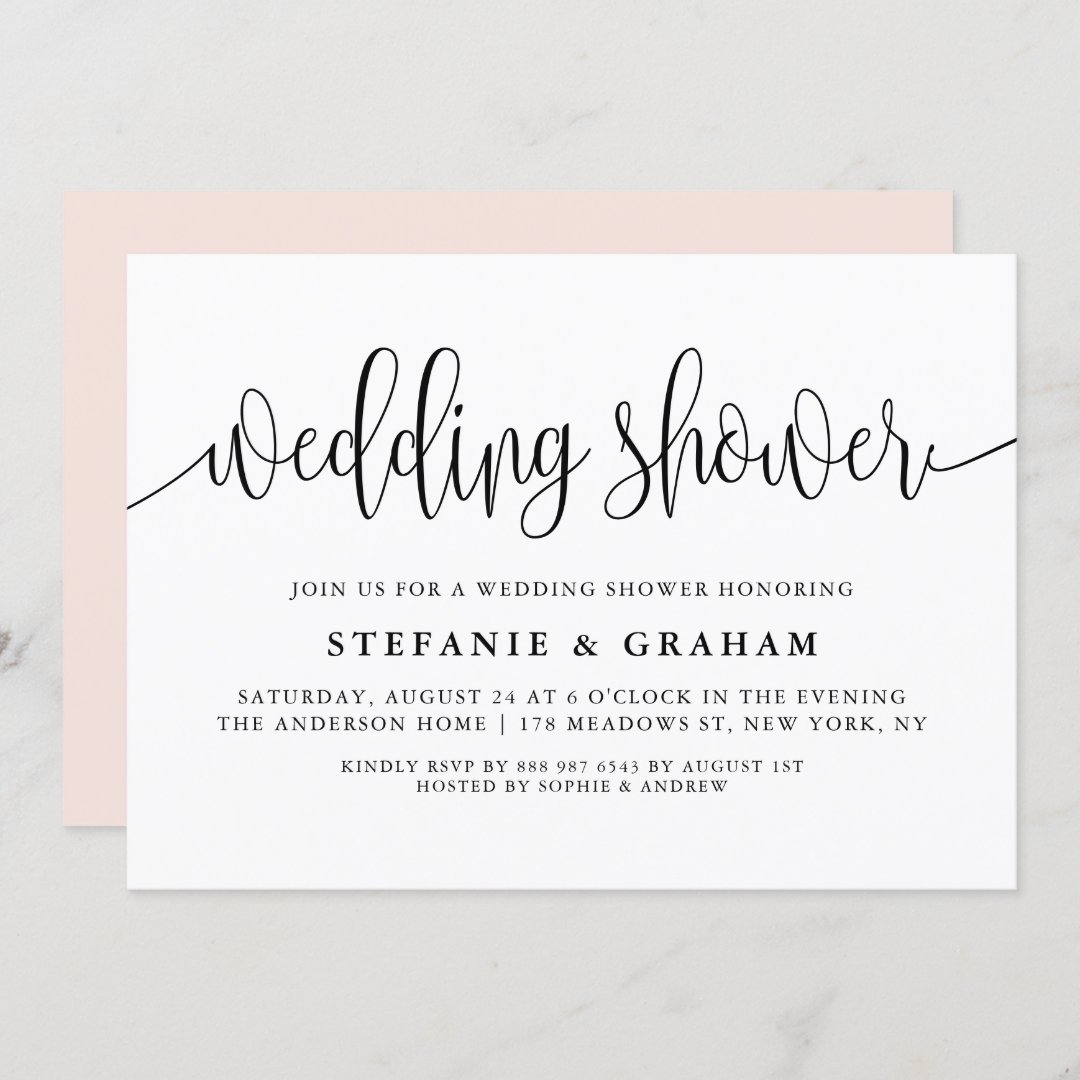 Black Pretty Calligraphy Wedding Wedding Shower Invitation | Zazzle