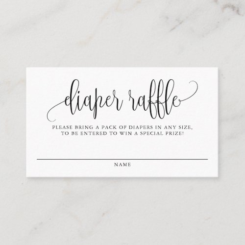 Black Pretty Script Baby Shower Diaper Raffle Card