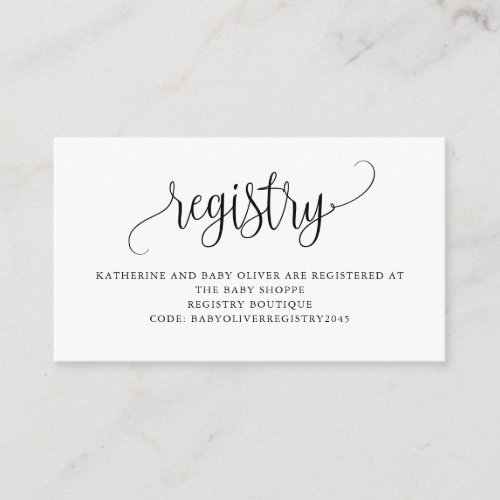 Black Pretty Script Baby Shower Registry Enclosure Card