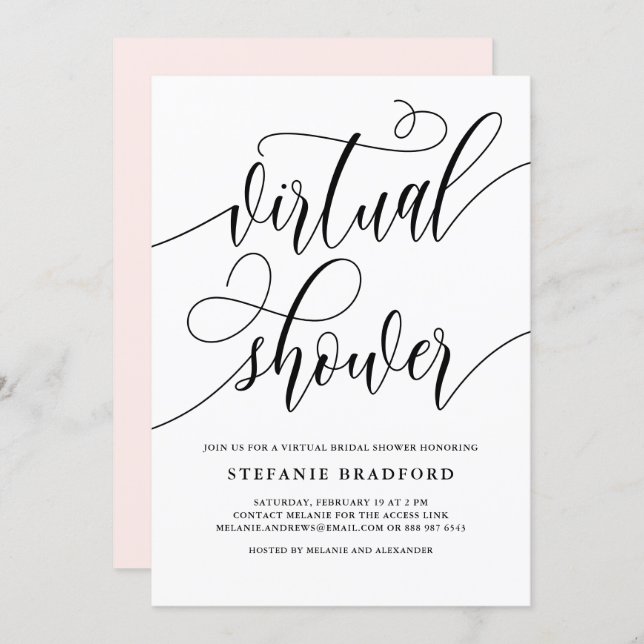 Black Pretty Script Virtual Bridal Shower Invitation (Front/Back)