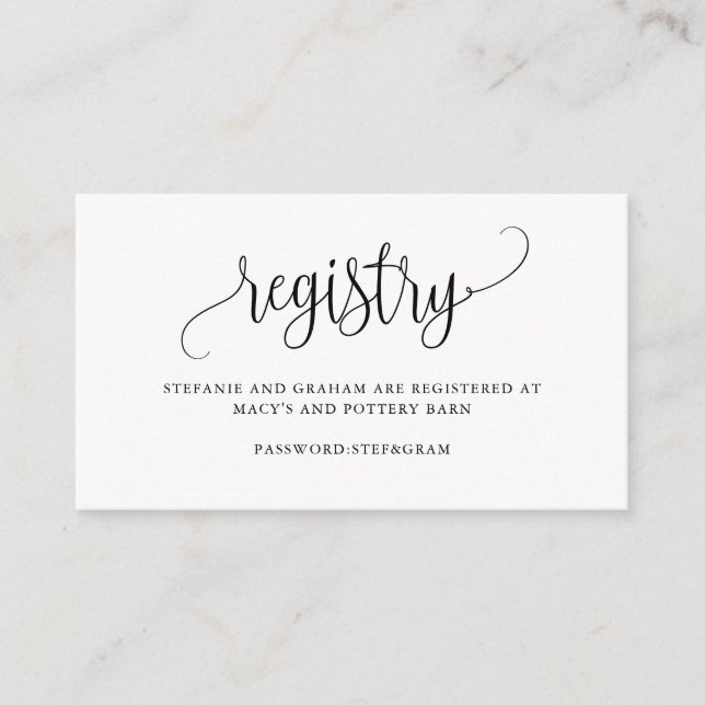 Black Pretty Script Wedding Registry Enclosure Card (Front)