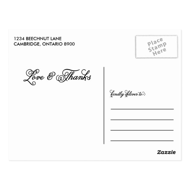 Black Pretty Script Wedding Thank You Postcard