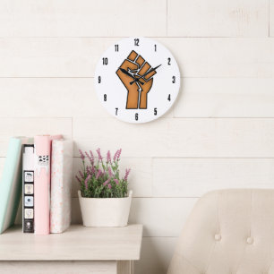 black pride fist unity history unity African brown Large Clock
