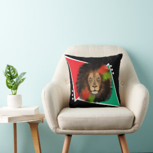 black pride lion red green unity jungle cat king throw pillow