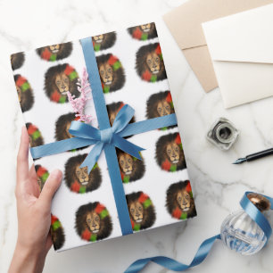 black pride lion red green unity jungle cat king  wrapping paper