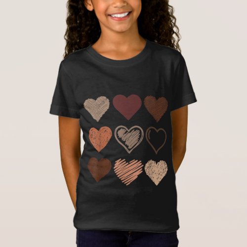 Black Pride Melanin Skin Tone Hearts Black History T_Shirt