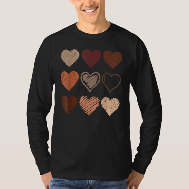 Black Pride Melanin Skin Tone Hearts Black-History T-Shirt (Front)