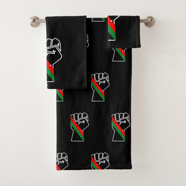 black pride red green fist pan African flag unity  Bath Towel Set (Insitu)