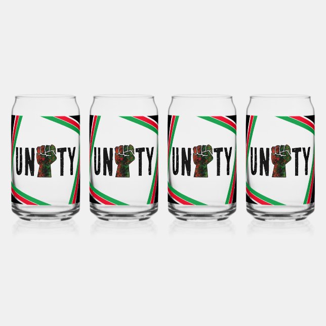 black pride red green fist pan African flag unity  Can Glass (Front)