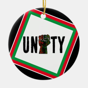 black pride red green fist pan African flag unity  Ceramic Ornament