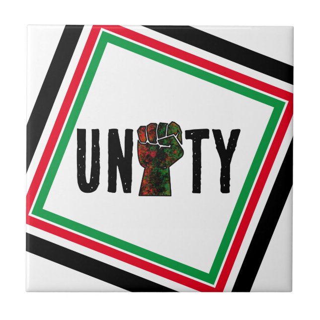 black pride red green fist pan African flag unity  Ceramic Tile (Front)