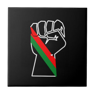black pride red green fist pan African flag unity Ceramic Tile