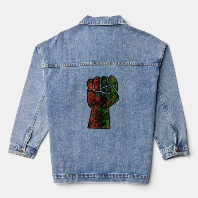 black pride red green fist pan African flag unity Denim Jacket (Back)