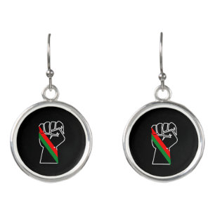 black pride red green fist pan African flag unity  Earrings