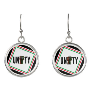 black pride red green fist pan African flag unity  Earrings