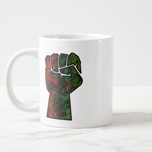 black pride red green fist pan African flag unity  Giant Coffee Mug (Left)