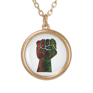 black pride red green fist pan African flag unity Gold Plated Necklace