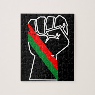 black pride red green fist pan African flag unity  Jigsaw Puzzle