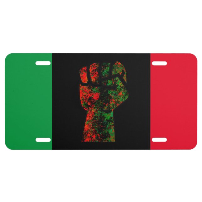 black pride red green fist pan African flag unity  License Plate (Front)
