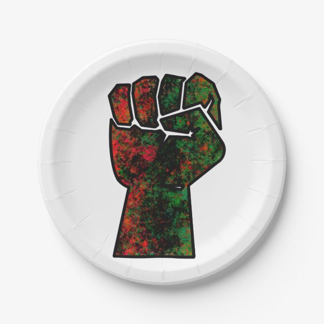 black pride red green fist pan African flag unity  Paper Plates (Front)