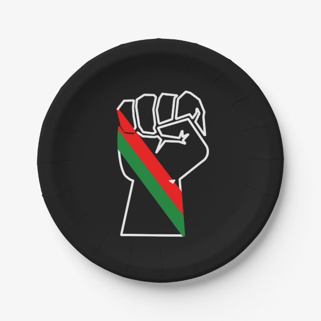 black pride red green fist pan African flag unity  Paper Plates (Front)