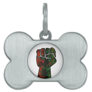black pride red green fist pan African flag unity  Pet ID Tag