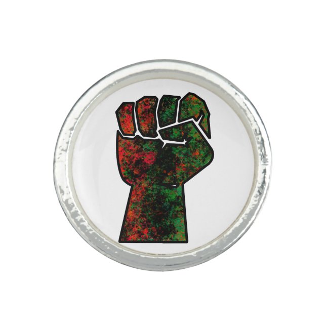 black pride red green fist pan African flag unity  Ring (Front)