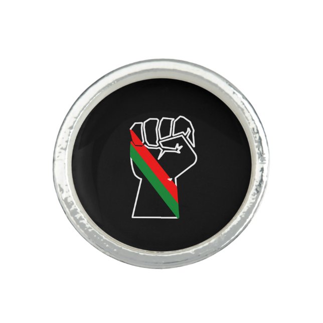 black pride red green fist pan African flag unity  Ring (Front)