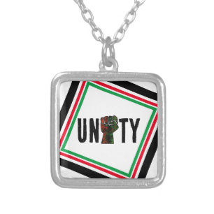 black pride red green fist pan African flag unity  Silver Plated Necklace