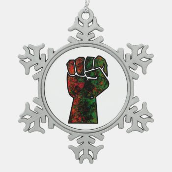 Black Pride Red Green Fist Pan African Flag Unity  Snowflake Pewter Christmas Ornament by CharmedPix at Zazzle