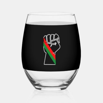 Black Pride Red Green Fist Pan African Flag Unity  Stemless Wine Glass by CharmedPix at Zazzle