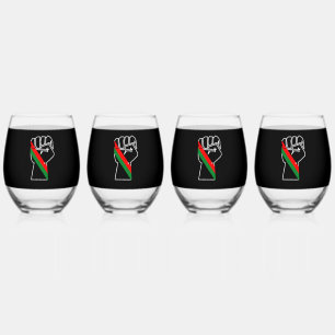 black pride red green fist pan African flag unity Stemless Wine Glass