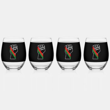 Black Pride Red Green Fist Pan African Flag Unity  Stemless Wine Glass by CharmedPix at Zazzle