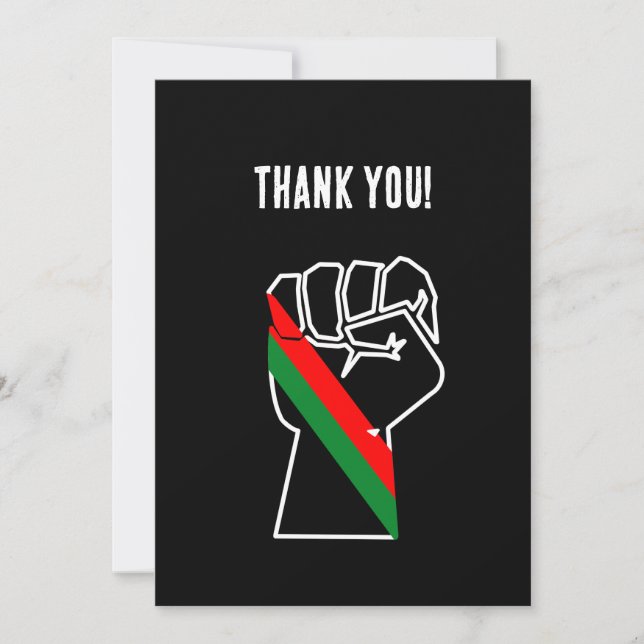 black pride red green fist pan African flag unity  Thank You Card (Front)