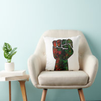 black pride red green fist pan African flag unity  Throw Pillow