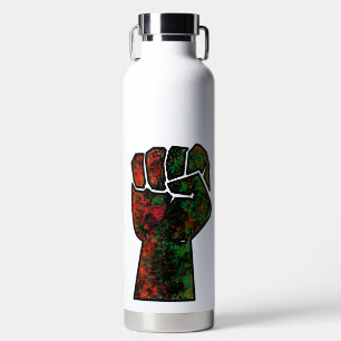 black pride red green fist pan African flag unity Water Bottle