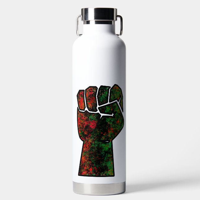 black pride red green fist pan African flag unity  Water Bottle (Front)
